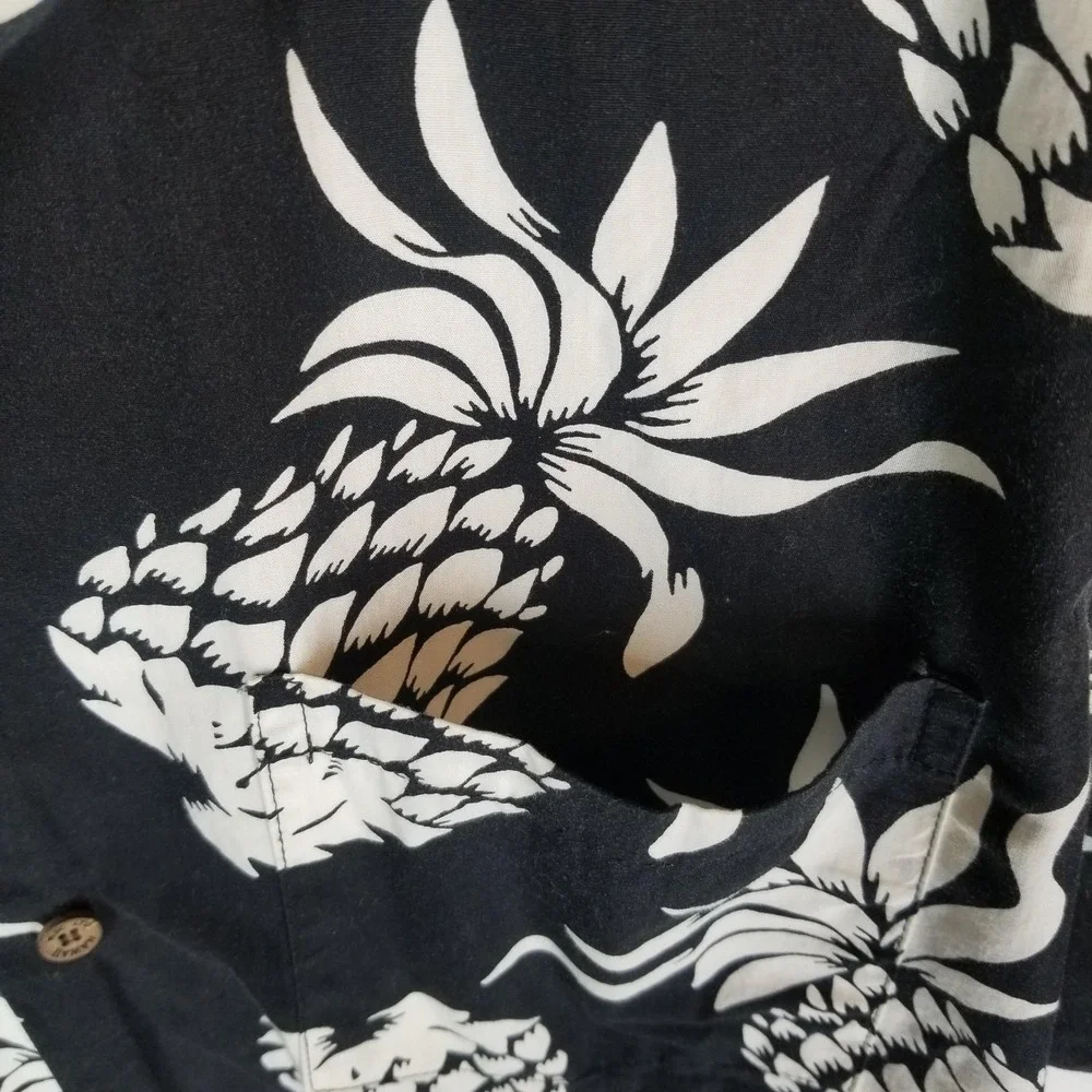 Vintage RJC Shirt Mens XL Black Pineapple Hawaiian Aloha Short‎ Sleeve Button